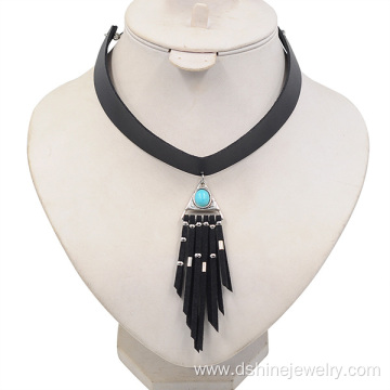 Fashion Leather Choker Necklace Suede Tassel Collar Necklace